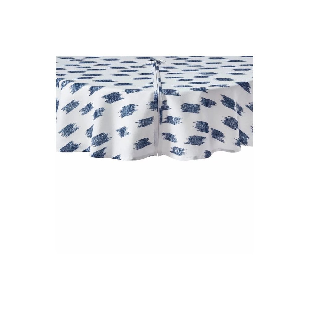 Everhome™ Ikat Stripe 70-Inch Round Tablecloth in White/Blue with Umbrella Hole